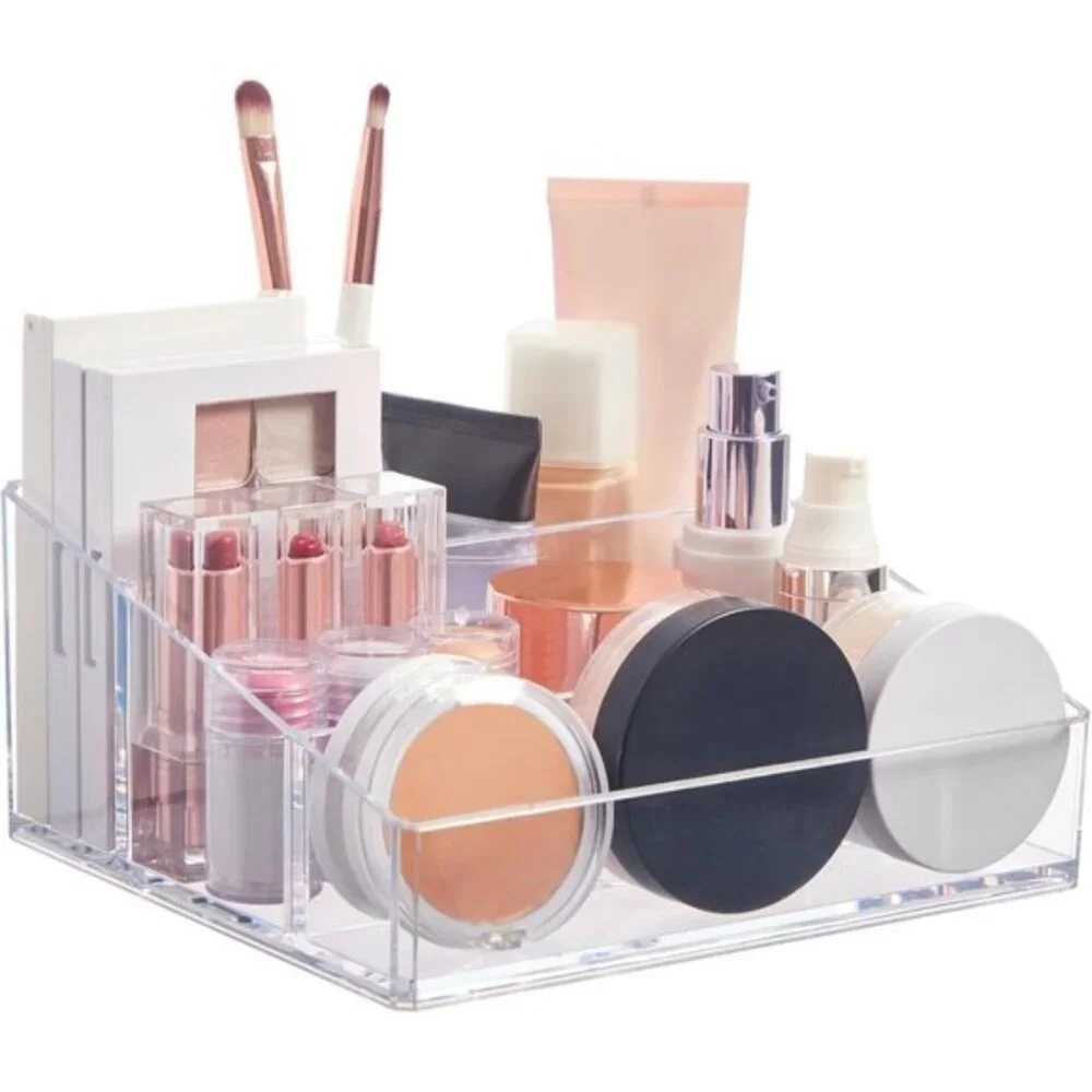 New Clear Plastic Vanity Makeup Organizer, 4-Compartment Holder for Beauty Items